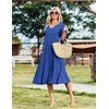 Zeagoo Women’s Dresses 3/4 Sleeve Casual V-Neck A Line Eyelet Midi Dress(Blue-2)
