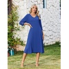 Zeagoo Women’s Dresses 3/4 Sleeve Casual V-Neck A Line Eyelet Midi Dress(Blue-2)