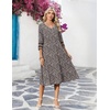 Zeagoo Women’s Dresses 3/4 Sleeve Casual V-Neck A Line Eyelet Midi Dress(Brown Floral)