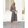 Zeagoo Women’s Dresses 3/4 Sleeve Casual V-Neck A Line Eyelet Midi Dress(Brown Floral)
