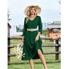 Zeagoo Women’s Dresses 3/4 Sleeve Casual V-Neck A Line Eyelet Midi Dress(Green)