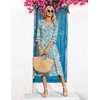 Zeagoo Women’s Dresses 3/4 Sleeve Casual V-Neck A Line Eyelet Midi Dress(Green Floral)