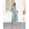 Zeagoo Women’s Dresses 3/4 Sleeve Casual V-Neck A Line Eyelet Midi Dress(Green Floral)