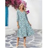 Zeagoo Women’s Dresses 3/4 Sleeve Casual V-Neck A Line Eyelet Midi Dress(Green Floral)