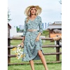 Zeagoo Women’s Dresses 3/4 Sleeve Casual V-Neck A Line Eyelet Midi Dress(Green Floral)