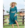Zeagoo Women’s Dresses 3/4 Sleeve Casual V-Neck A Line Eyelet Midi Dress(Jade Green)