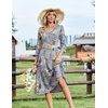 Zeagoo Women’s Dresses 3/4 Sleeve Casual V-Neck A Line Eyelet Midi Dress(Paisley)