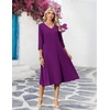 Zeagoo Women’s Dresses 3/4 Sleeve Casual V-Neck A Line Eyelet Midi Dress(Purple)