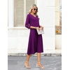 Zeagoo Women’s Dresses 3/4 Sleeve Casual V-Neck A Line Eyelet Midi Dress(Purple)