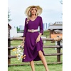 Zeagoo Women’s Dresses 3/4 Sleeve Casual V-Neck A Line Eyelet Midi Dress(Purple)