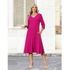 Zeagoo Women’s Dresses 3/4 Sleeve Casual V-Neck A Line Eyelet Midi Dress(Rose Red)