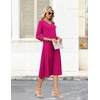 Zeagoo Women’s Dresses 3/4 Sleeve Casual V-Neck A Line Eyelet Midi Dress(Rose Red)