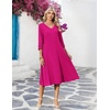 Zeagoo Women’s Dresses 3/4 Sleeve Casual V-Neck A Line Eyelet Midi Dress(Rose Red)