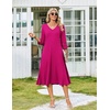 Zeagoo Women’s Dresses 3/4 Sleeve Casual V-Neck A Line Eyelet Midi Dress(Rose Red)