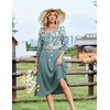 Zeagoo Women’s Dresses 3/4 Sleeve Casual V-Neck A Line Eyelet Midi Dress(Sf234)