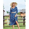 Zeagoo Women’s Dresses 3/4 Sleeve Casual V-Neck A Line Eyelet Midi Dress(Sp108)