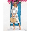 Zeagoo Women’s Dresses 3/4 Sleeve Casual V-Neck A Line Eyelet Midi Dress(White Polka Dot)