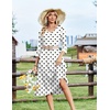 Zeagoo Women’s Dresses 3/4 Sleeve Casual V-Neck A Line Eyelet Midi Dress(White Polka Dot)