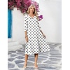 Zeagoo Women’s Dresses 3/4 Sleeve Casual V-Neck A Line Eyelet Midi Dress(White Polka Dot)