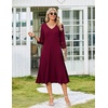 Zeagoo Women’s Dresses 3/4 Sleeve Casual V-Neck A Line Eyelet Midi Dress(Wine Red)
