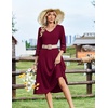 Zeagoo Women’s Dresses 3/4 Sleeve Casual V-Neck A Line Eyelet Midi Dress(Wine Red)