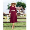 Zeagoo Women’s Dresses 3/4 Sleeve Casual V-Neck A Line Eyelet Midi Dress(Wine Red)