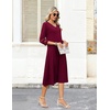 Zeagoo Women’s Dresses 3/4 Sleeve Casual V-Neck A Line Eyelet Midi Dress(Wine Red)