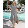 Zeagoo Womens Dresses Casual Summer Short Sleeve Button Down Long Shirt Dresses Swimsuit Beach Cover Ups with Pockets(01-ablack Stripe)
