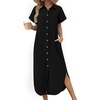 Zeagoo Womens Dresses Casual Summer Short Sleeve Button Down Long Shirt Dresses Swimsuit Beach Cover Ups with Pockets(01-black)