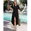 Zeagoo Womens Dresses Casual Summer Short Sleeve Button Down Long Shirt Dresses Swimsuit Beach Cover Ups with Pockets(01-black)