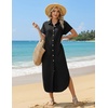 Zeagoo Womens Dresses Casual Summer Short Sleeve Button Down Long Shirt Dresses Swimsuit Beach Cover Ups with Pockets(01-black)