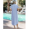 Zeagoo Womens Dresses Casual Summer Short Sleeve Button Down Long Shirt Dresses Swimsuit Beach Cover Ups with Pockets(01-blue Stripe)