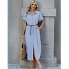 Zeagoo Womens Dresses Casual Summer Short Sleeve Button Down Long Shirt Dresses Swimsuit Beach Cover Ups with Pockets(01-blue Stripe)