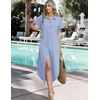 Zeagoo Womens Dresses Casual Summer Short Sleeve Button Down Long Shirt Dresses Swimsuit Beach Cover Ups with Pockets(01-blue Stripe)