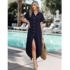 Zeagoo Womens Dresses Casual Summer Short Sleeve Button Down Long Shirt Dresses Swimsuit Beach Cover Ups with Pockets(01-navy Blue)