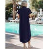 Zeagoo Womens Dresses Casual Summer Short Sleeve Button Down Long Shirt Dresses Swimsuit Beach Cover Ups with Pockets(01-navy Blue)