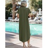 Zeagoo Womens Dresses Casual Summer Short Sleeve Button Down Long Shirt Dresses Swimsuit Beach Cover Ups with Pockets(Army Green)