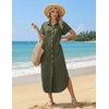 Zeagoo Womens Dresses Casual Summer Short Sleeve Button Down Long Shirt Dresses Swimsuit Beach Cover Ups with Pockets(Army Green)