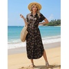 Zeagoo Womens Dresses Casual Summer Short Sleeve Button Down Long Shirt Dresses Swimsuit Beach Cover Ups with Pockets(Black Floral)