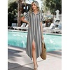 Zeagoo Womens Dresses Casual Summer Short Sleeve Button Down Long Shirt Dresses Swimsuit Beach Cover Ups with Pockets(Black Wide Stripes)