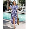 Zeagoo Womens Dresses Casual Summer Short Sleeve Button Down Long Shirt Dresses Swimsuit Beach Cover Ups with Pockets(Blue Floral)