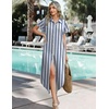 Zeagoo Womens Dresses Casual Summer Short Sleeve Button Down Long Shirt Dresses Swimsuit Beach Cover Ups with Pockets(Blue Wide Stripes)