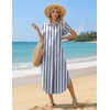 Zeagoo Womens Dresses Casual Summer Short Sleeve Button Down Long Shirt Dresses Swimsuit Beach Cover Ups with Pockets(Blue Wide Stripes)
