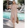 Zeagoo Womens Dresses Casual Summer Short Sleeve Button Down Long Shirt Dresses Swimsuit Beach Cover Ups with Pockets(Brown Stripe)