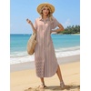 Zeagoo Womens Dresses Casual Summer Short Sleeve Button Down Long Shirt Dresses Swimsuit Beach Cover Ups with Pockets(Brown Stripe)