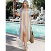 Zeagoo Womens Dresses Casual Summer Short Sleeve Button Down Long Shirt Dresses Swimsuit Beach Cover Ups with Pockets(Color Stripe)