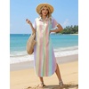 Zeagoo Womens Dresses Casual Summer Short Sleeve Button Down Long Shirt Dresses Swimsuit Beach Cover Ups with Pockets(Color Stripe)