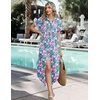 Zeagoo Womens Dresses Casual Summer Short Sleeve Button Down Long Shirt Dresses Swimsuit Beach Cover Ups with Pockets(Coral Floral)