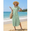 Zeagoo Womens Dresses Casual Summer Short Sleeve Button Down Long Shirt Dresses Swimsuit Beach Cover Ups with Pockets(Green Stripe)