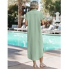 Zeagoo Womens Dresses Casual Summer Short Sleeve Button Down Long Shirt Dresses Swimsuit Beach Cover Ups with Pockets(Green Stripe)